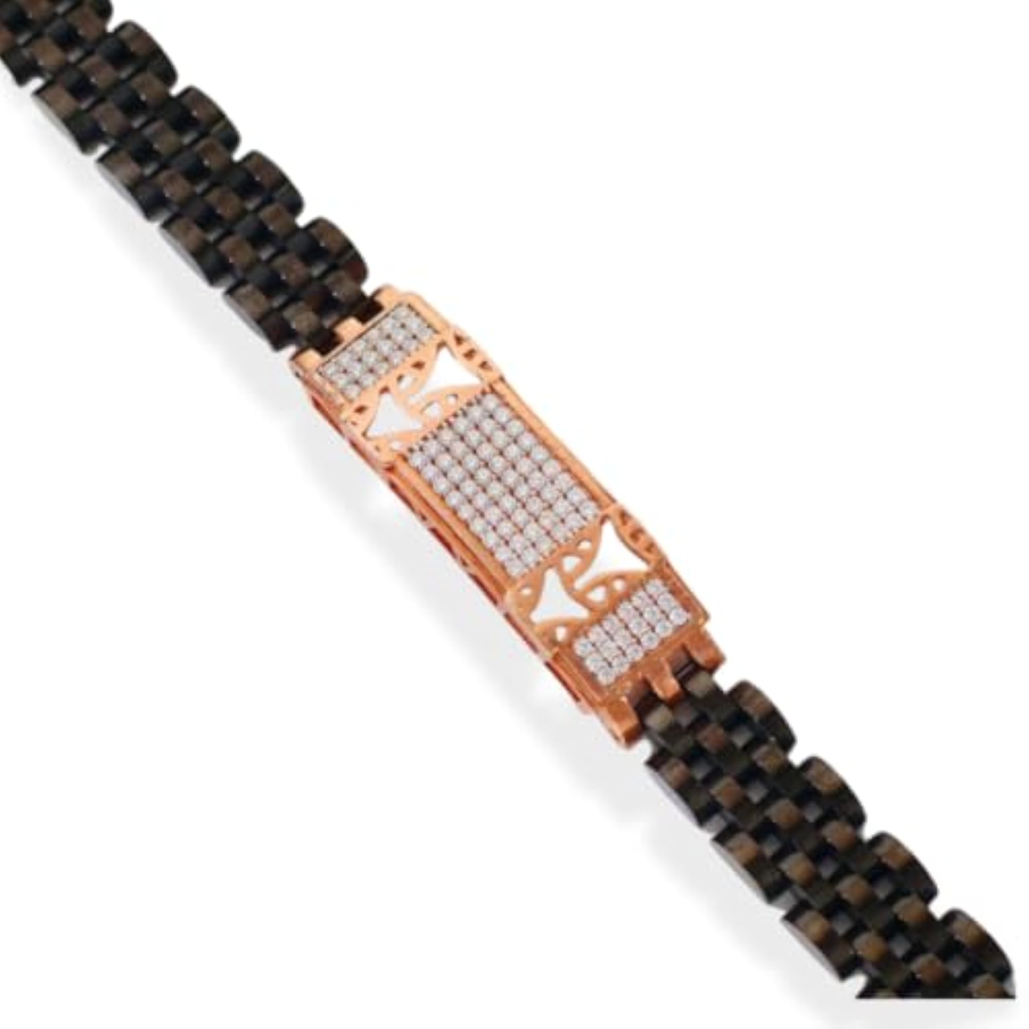 Men's 925 Sterling Silver Chain Bracelet with Rose Gold CZ, Stylish